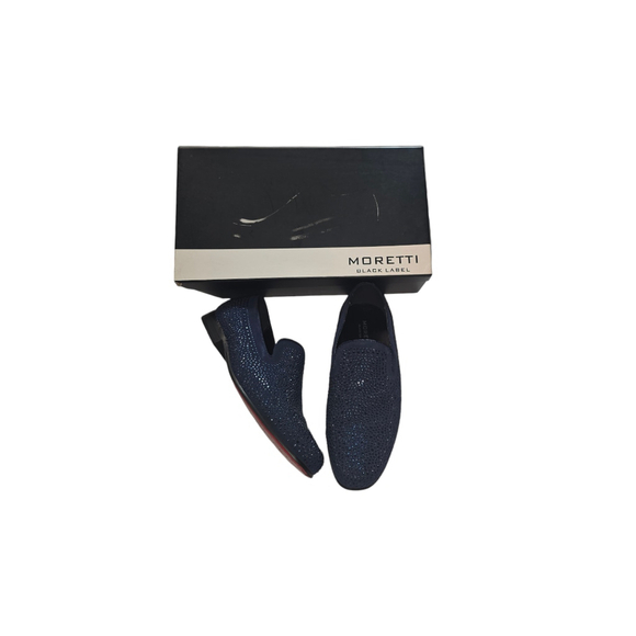 Men's Moretti Black Label Loafers Navy 9.5 Rhinestone Dress Slip On Red Soles - Picture 1 of 10
